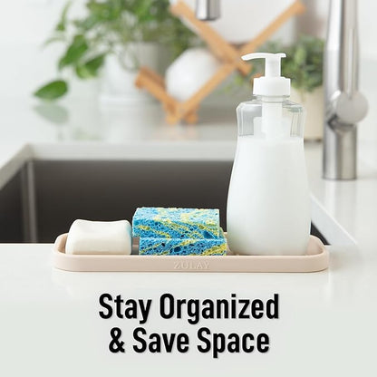 Zulay Kitchen (9x3.5) Silicone Sponge Holder for Kitchen Sink - Flexible Multipurpose Soap Tray - Sink Organizer for Kitchen, Bathroom, Makeup, Trinkets & More (Ivory) - Image 6