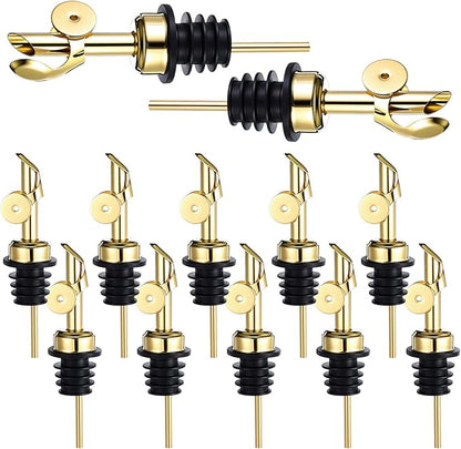 12 Pcs Weighted Stainless Steel Liquor Bottle Pourers Auto Flip Olive Oil Dispenser Spout Balsamic Alcohol Pourer Spouts for Home Bar Accessories (Gold)