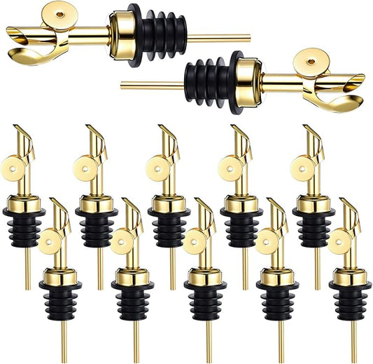 12 Pcs Weighted Stainless Steel Liquor Bottle Pourers Auto Flip Olive Oil Dispenser Spout Balsamic Alcohol Pourer Spouts for Home Bar Accessories (Gold)