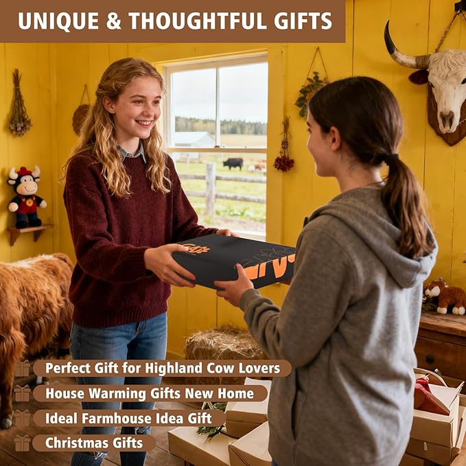 Highland Cow Paper Towel Holder, Cute Highland Cow Decor for Farmhouse Kitchen Bathroom Countertop, Wooden Stand with 3D Accent, Fits Standard & Jumbo Rolls, Gifts for Women Mom Grandma