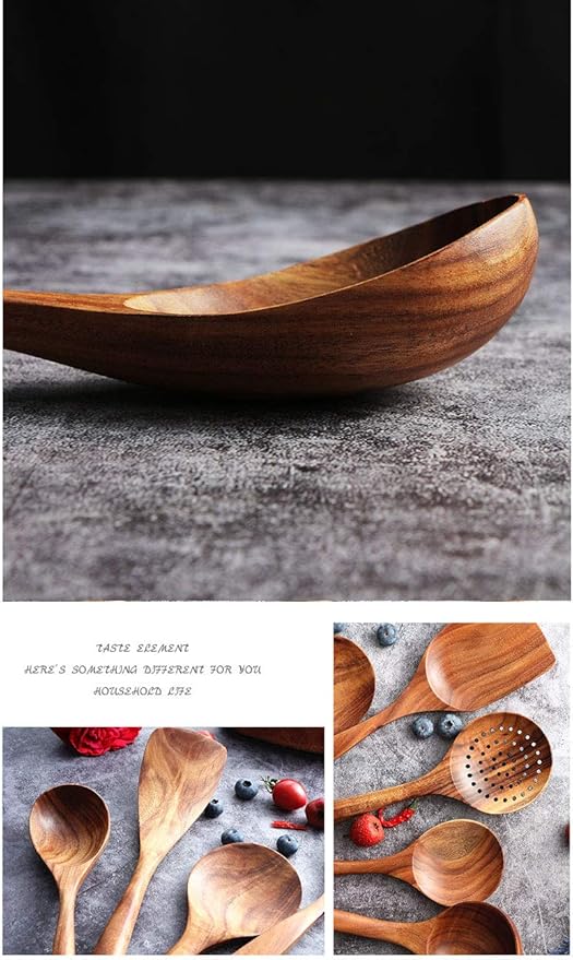 Messon Wooden Spoons for Cooking, 7Pcs Handmade Natural Teak Cooking Spoons Wooden Spatula for Non Stick Cookware (7 sets) - Image 8