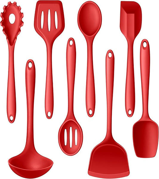 LIANYU 8-Piece Kitchen Utensils Set, Silicone Cooking Utensil Spatula Sets, Heat Resistant Cooking Gadgets Tools Set for Non-stick Cookware, Dishwasher Safe, Red by LIANYU