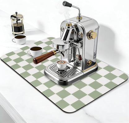 CooRug Checkered Dish Drying Mat for Kitchen Counter, Absorbent Non-Slip Coffee Mat, Heat Resistant Mat for Countertops Coffee Bar Decor 12" x 20" Green - Image 3