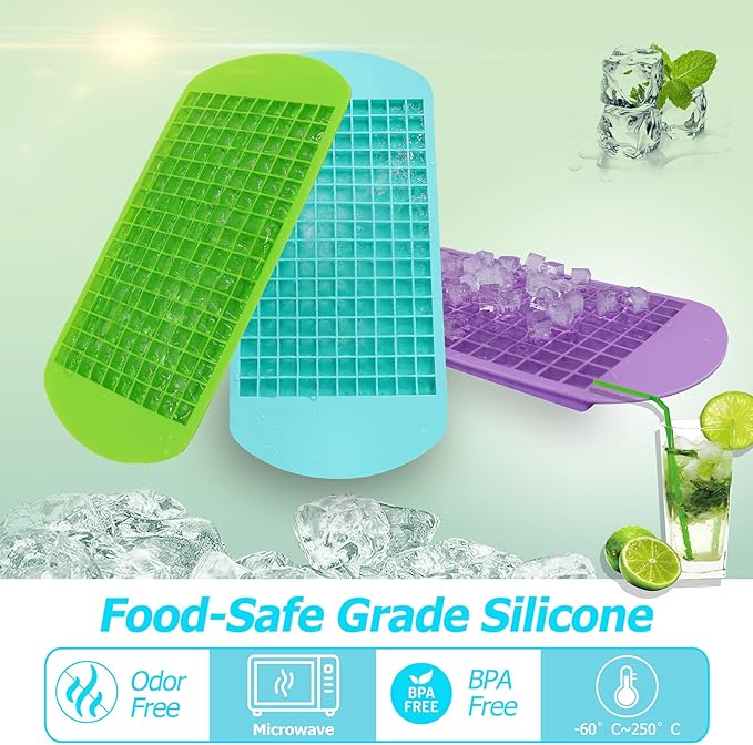 LeeYean Silicone Mini Ice Cube Trays 3 Pack, 160 Crushed Ice Cube Molds Easy Release Small Ice Cube for Chilling Whiskey Cocktail, Flexible Stackable and Durable Soft Mold Storage Containers, BPA Free - Image 2