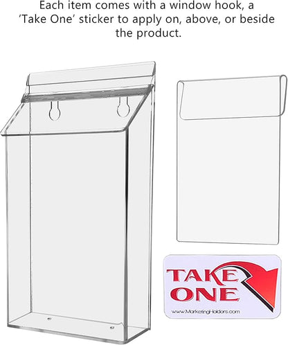 Outdoor Brochure Holder with Window Hook and Lid Holds 6" x 10" Pamphlets for Real Estate Agents On The Go Vehicle Advertising for Hand Outs Clear Acrylic Take One Caddy by Marketing Holders