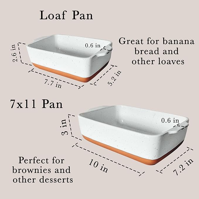 Mora 7x11in & Loaf Baking Dishes - Porcelain Casserole & Bakeware, Oven-to-Table, Freezer Safe - Set of 2, White - Image 2