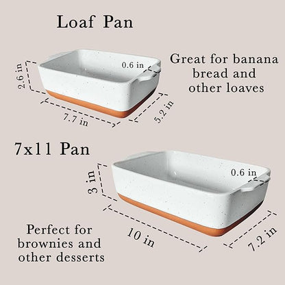 Mora 7x11in & Loaf Baking Dishes - Porcelain Casserole & Bakeware, Oven-to-Table, Freezer Safe - Set of 2, White - Image 2
