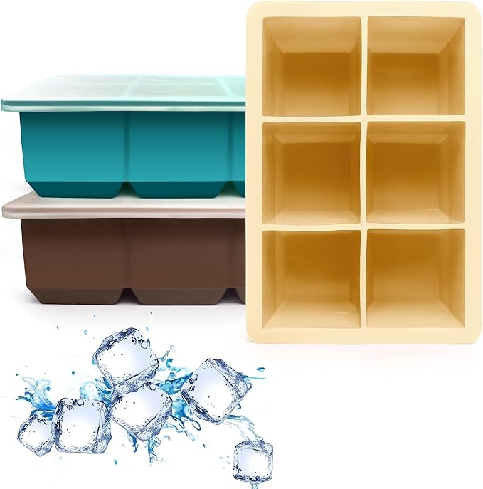 Excnorm Silicone Ice Cube Trays 3 Pack - Large Size Silicone Ice Cube Molds with Leak Proof Removable Lid Square Ice Cube Tray And BPA Free for Cocktail,Whiskey, Stackable Flexible Ice by Excnorm