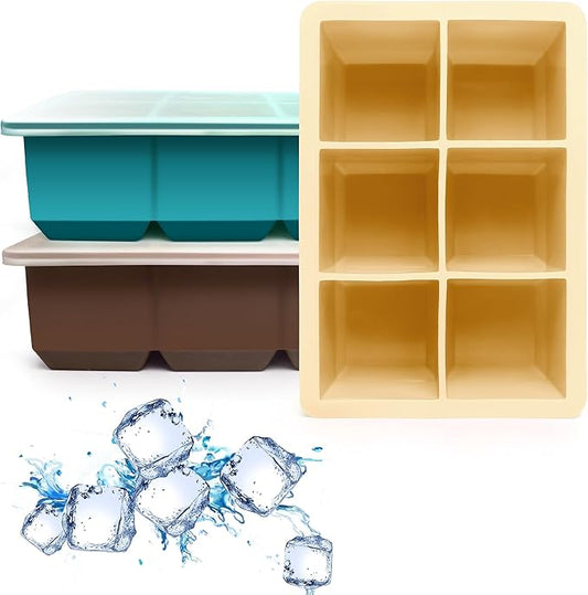 Excnorm Silicone Ice Cube Trays 3 Pack - Large Size Silicone Ice Cube Molds with Leak Proof Removable Lid Square Ice Cube Tray And BPA Free for Cocktail,Whiskey, Stackable Flexible Ice by Excnorm