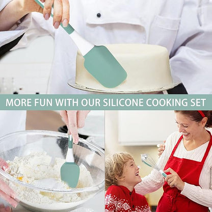 Silicone Kitchen Cooking Utensils Set Heat Resistant, 5 Pcs Silicone Spatula Set for Baking Cooking Mixing, Silicone Cooking Utensils Set for Nonstick Cookware, Dishwasher Safe (Green), Medium - Image 5