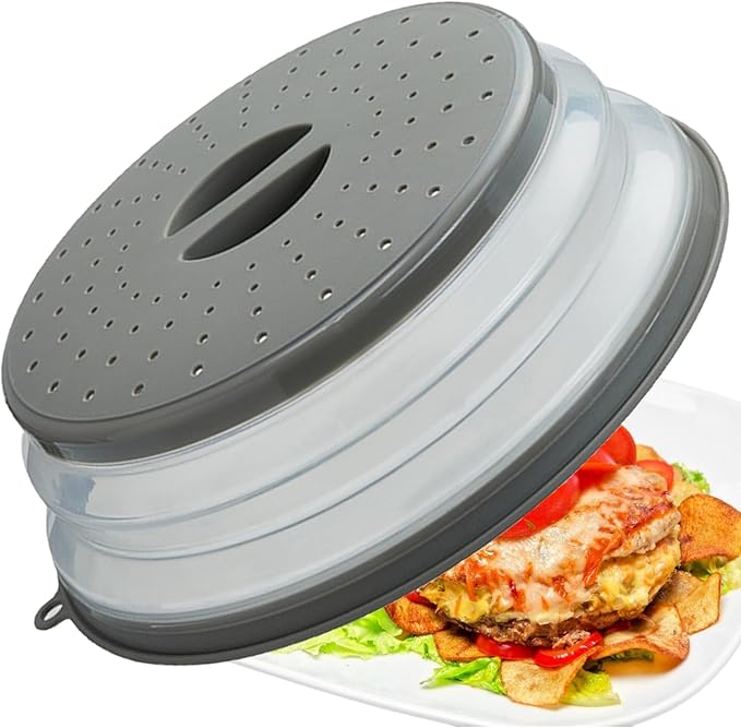 Microwave Splatter Cover Vented for Food, Splatter Guard & Colander Kitchen Gadget for Fruit Vegetables Microwave Plate Cover with Hook Hole,Dishwasher-Safe,BPA-Free Silicone & Plastic (1 Pack) by XGHJ
