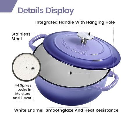 EDGING CASTING Enameled Cast Iron Duch Oven, 5.5 Quart Round Dutch Ovens Pot with Lid, Dual Handle for Bread Baking, Purple - Image 4