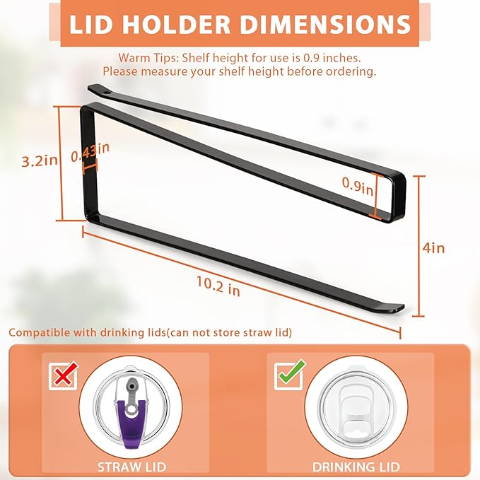 Tumbler Lid Organizer, Horizontal Tumbler Lid Storage Hook Up to 10 Lids, Space Saving Cup Lid Holders Under Cabinet Tumbler Lid Hook for Kitchen Organizer and Storage,Hanging Paper Towel Rack Hanger - Image 3