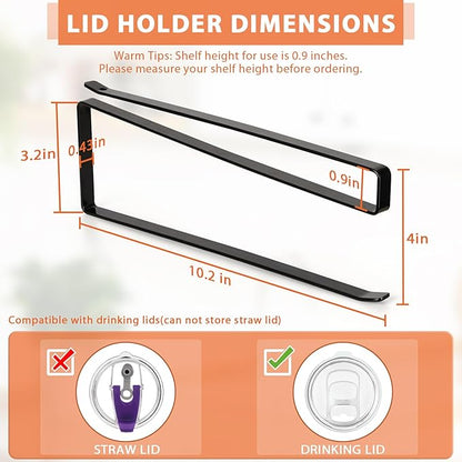 2 Pack Tumbler Lid Organizer, Horizontal Tumbler Lid Storage Hook to Hold Up 20 Lids, Space Saving Cup Lid Holders Under Cabinet Tumbler Lid Hook for Kitchen Organizer, Paper Towel Rack Hanger (Black) - Image 3