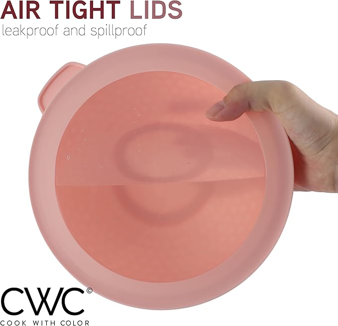 COOK WITH COLOR Mixing Bowls with Lids - 12 Piece Plastic Nesting Bowls Set includes 6 Prep Bowls and 6 Lids, Microwave Safe Mixing Bowl Set, Rose Embossed - Image 7