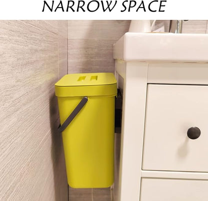 stonespace Small Trash Can with Lid，Mountable Indoor Compost Bucket, Hanging Trash Can with Lid for Cupboard/Bathroom/Bedroom/Office/Camping, 3.2 Gallon/12L Green