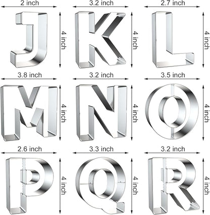 4 Inch Alphabet Letter Cookie Cutter Set - 26 Pcs Extra Large Xzhloym Cookie Cutters Shapes Biscuit Fondant Baking Molds for Christmas New Year Birthday Holiday Party Decorations - Stainless Steel
