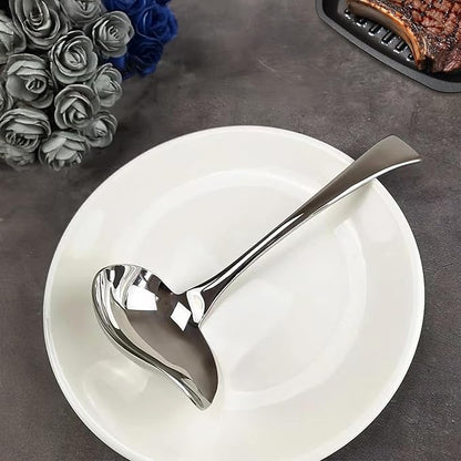 Comicfs Sauce Ladle, 18/10 Stainless Steel Gravy Ladle with Pouring Spout, Sauce Drizzle Spoon, Soup Ladles, Small Serving Gravy Ladles Serving Utensil, Dishwasher Safe, 7.3-Inch