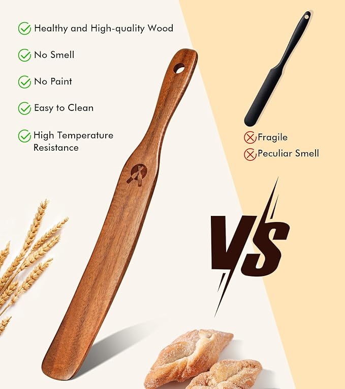 Skinny Spurtle for Sourdough Starter, Mixing, Reaching Bottom of Jar, Dough Whisk, Natural from High Moist Resistance Teak, Spurtles Kitchen Tools Wooden Kitchen Utensils for NonStick Cookware - Image 6