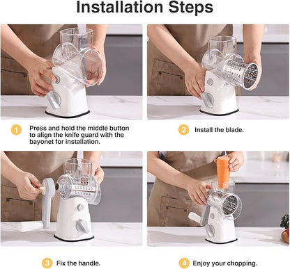 Rotary Cheese Grater Hand Crank, Kitchen Mandolin Vegetable Cheese Shredder with 3 Interchangeable Blades,Easy Clean Rotary Grater with Handle,Kitchen Grater Grinder for Cutting Cheese,Vegetable Nuts - Image 8