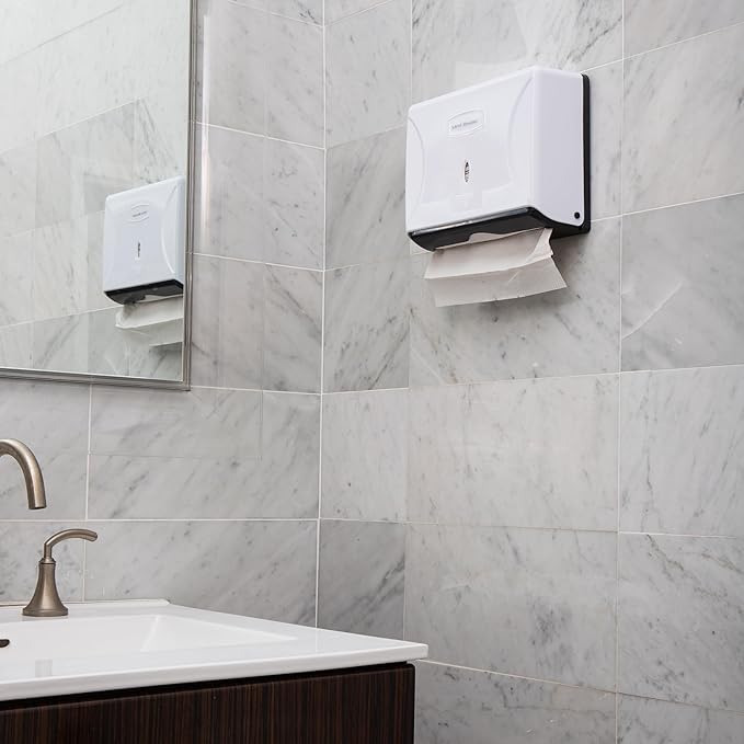 Mind Reader Paper Towel Dispenser, Tri-Fold Towel Holder, Restroom, Wall Mount, Bathroom, White - Image 6
