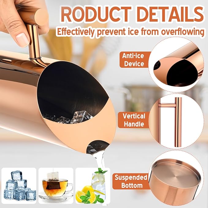 Funnymoom 3 Pack 53oz/1.5l Stainless Steel Water Pitcher Modern Metal Pitcher with Ice Guard Silver Carafe Drink with Handle or Iced Hot Drink Tea Juice Coffee Beer (Rose Gold) - Image 3