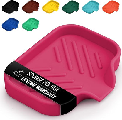 Zulay Kitchen Small Silicone Sponge Holder (4.9x3.3”) – Space-Saving Sink Organizer Tray for Sponge, Soap, Brush & More – Compact Non-Slip Dish for Kitchen & Bathroom (Honeysuckle) by ZulayKitchen