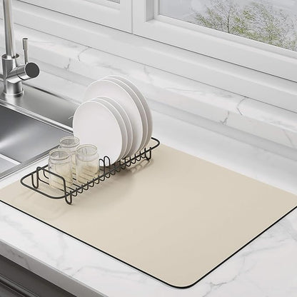 Dish Drying Mat for Kitchen Counter Super Absorbent Drainer Mats with Non-slip Rubber Backed Hide Stain Heat Resistant Easy to Clean Dish Rack Mat (Beige, S-14"x11") by EDC-BFYOU