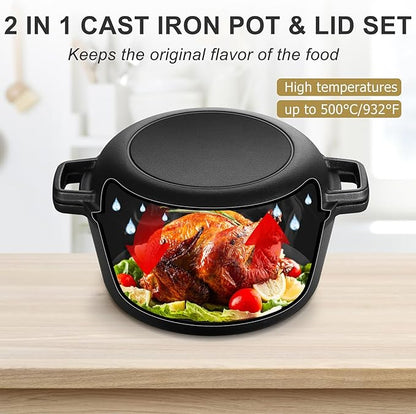 TeamFar Pre-season Cast Iron Dutch Oven with Skillet Lid, 2-in-1 Cast Iron Bread Pan Skillet Cookware with Dual Handles for Bread Baking, Frying, Camping, 5QT - Image 8