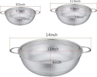P&P CHEF Colander Set of 3, Stainless Steel Micro-Perforated Colanders Strainers for Draining Rinsing Washing, Ideal for Pasta Vegetables Fruits, Heavy Duty & Dishwasher Safe - 1/3/5 Quart - Image 5