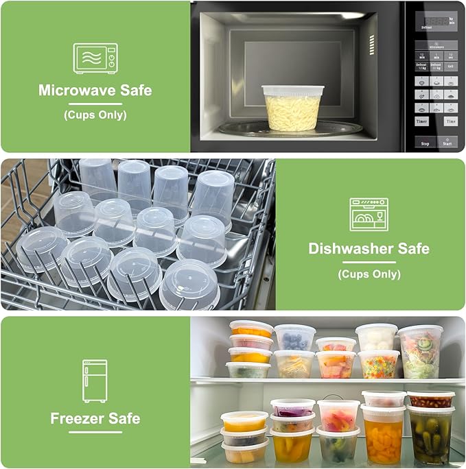 Dipoo 60 Sets (120-Piece) Deli Containers with Lids 16 oz, Leak-Proof & BPA Free Airtight Takeout Plastic Food Storage Containers for Soup, Freezer/Microwave/Dishwasher Safe - Image 5