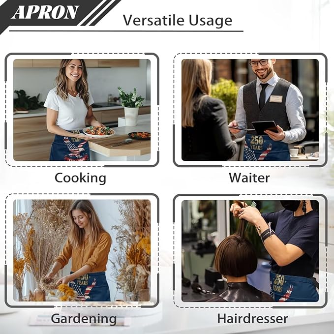 Server Apron with 3 Pockets, Waterproof Oil Waitress Waiter Half Apron for Restaurant Hotel Kitchen Cafe