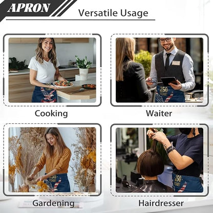 Server Apron with 3 Pockets, Waterproof Oil Waitress Waiter Half Apron for Restaurant Hotel Kitchen Cafe