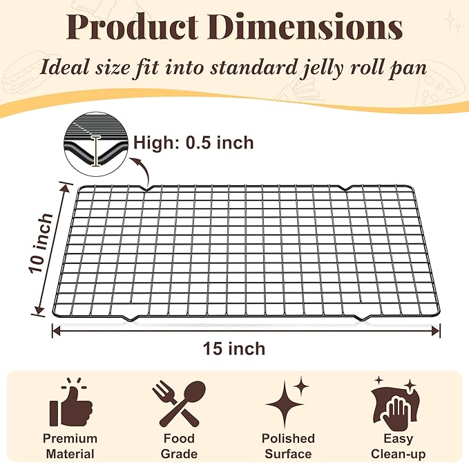 Cooling Racks for Cooking and Baking - 2 PCS 10" x 15" Grid Wire Baking Rack for Oven Cooking, Baking, Grilling, Roasting - Dishwasher Safe Bacon Rack - Fits Jelly Roll Cookie Sheet Pan - Image 2