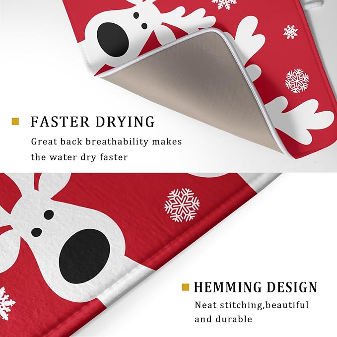 Christmas Dish Drying Mat for Kitchen Counter Cute Reindeer Winter Microfiber Absorbent Dish Draining Reusable Washable Foldable Extra Large 18"x24" - Image 3