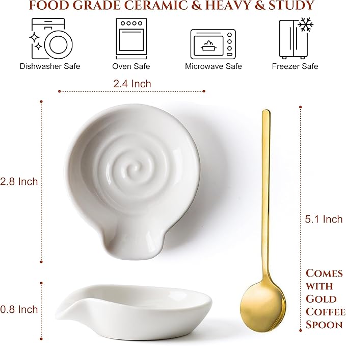Coffee Spoon Rest for Coffe Bar Accessories, Ceramic Spoon Holder for Coffee Station, Small Spoon Rest for Kitchen Counter, Cute Coffee Bar & Corner Space Decor (Comes with Gold Coffee Spoon) - Image 2