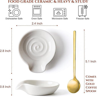 Coffee Spoon Rest for Coffe Bar Accessories, Ceramic Spoon Holder for Coffee Station, Small Spoon Rest for Kitchen Counter, Cute Coffee Bar & Corner Space Decor (Comes with Gold Coffee Spoon) - Image 2