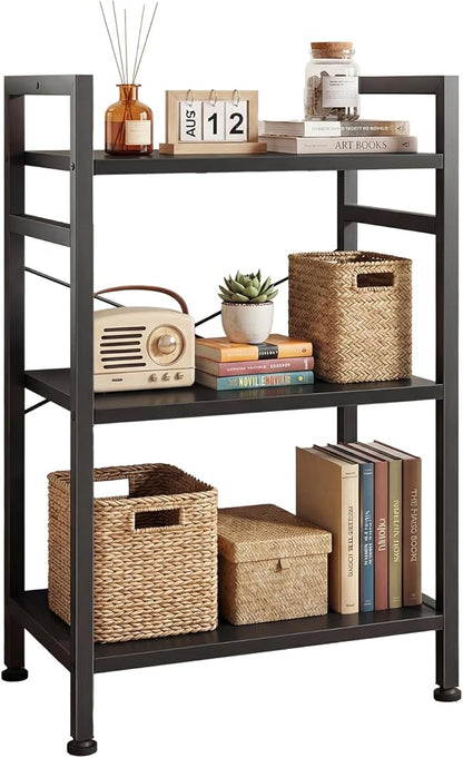 DUMOS 3 Tiers Bookshelf, Classical Book Shelf, Tall Display Shelves in Living Room/Home/Office, Storage Organizer for CDs/Books/Movies, Black by DumosLifestyle