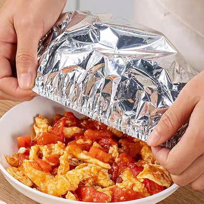 Ouliget Repeatable Film Insulation Cover,Aluminium Foil Elastic Food Bowl Storage Covers,Food Fresh Keeping Bags for Sandwich Wraps Burritos BBQ Cooking Storing Food,20 Pieces - Image 7