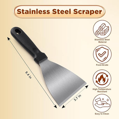 Griddle Scraper，Stainless Steel Grill Scraper,Slant Edge Metal Spatula for Teppanyaki Flat Top BBQ,Grill Cooking,Frying Steak Pork Chop Chicken Chop,Dishwasher Safe - Image 2