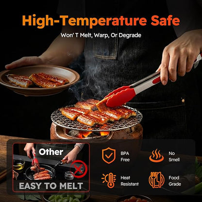 HST Tongs for Cooking with Silicone Tips(3 Pack), Non Stick Kitchen Tongs with Silicone Tip for Cooking BBQ Baking (12", Red) - Image 3