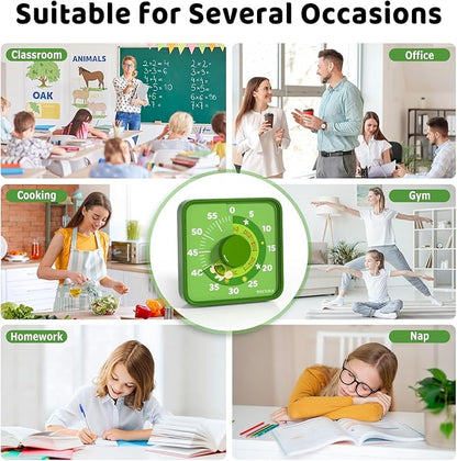 Secura 7.5-Inch Animal Pattern Visual Timer for Kids, 60-Minute Countdown Timer for Classroom or Kitchen, Durable Mechanical Timer Clock with Magnetic Backing (Green) - Image 6