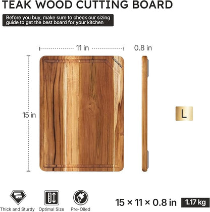 Teak Cutting Board 15inch Non Slip Over Sink Kitchen 2026 First Apartment Essentials Wooden Cutting Board New Home Must Haves Accessories House Warming Decor Housewarming Hostess Host Gifts L - Image 2