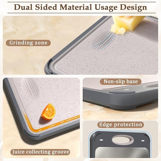 GUANCI Cutting Board for Kitchen Double Sided 304 Stainless Steel Chopping Board Food-Grade Stainless Steel and Wheat Straw PP Samll Size 14’’×9.6’’ Easy to Clean - Image 5