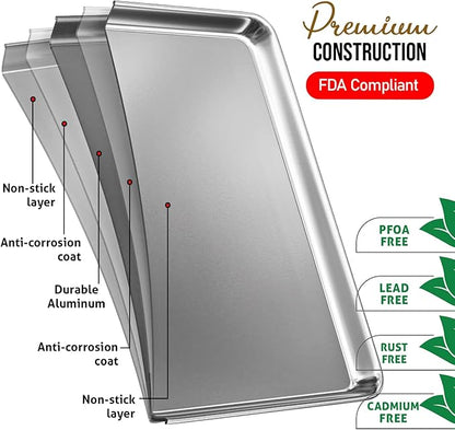 Eatex Aluminum Baking Sheet, Steel Cookie Sheet, 18” x 13” Half Sheet Baking Pan, Warp Resistant Cookie Sheets for Baking Nonstick, Baking Sheets for Oven, Durable BPA-Free Half Sheet Pans for Baking - Image 3
