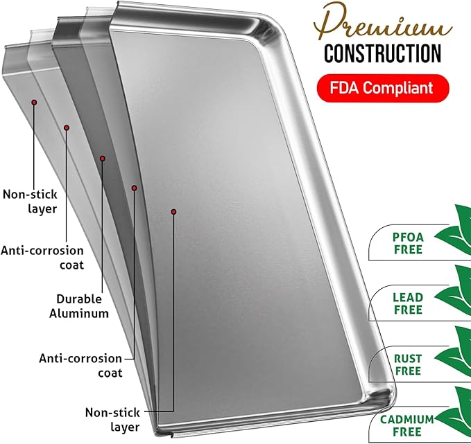 Eatex Aluminum Baking Sheet Set, 4 Pack Cookie Sheets, Warp & Rust Resistant, Nonstick - Image 3