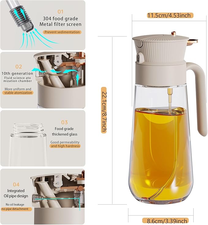 2026 New 19.6oz/580ml Olive Oil Sprayer for Cooking, Leak Glass Olive Oil Dispenser Bottle, 2 in 1 Oil Dispenser and Oil Sprayer, Switch Between Mist & Precision Pour for Air Fryer, BBQ, Salad,Baking - Image 7