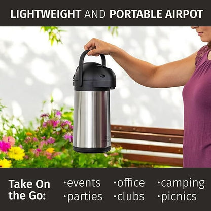 Thermal Coffee Carafe 74Oz, Keeps Drinks Hot for 12Hrs & Cold for 36Hrs, Insulated Stainless Steel Coffee Carafe for Hot Drinks, Easy One-Handed Dispensing for Office, Home, Party, Durable Tea Flask - Image 9