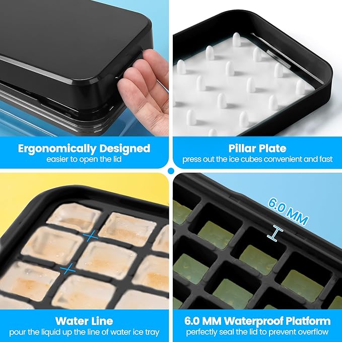 PHINOX Ice Cube Tray with Lid and Bin, 3 Pack Plastic Ice Cube Tray Molds, 84 pcs Ice Trays for freezer, Chilling Drinks, Whiskey & Cocktails, with Ice Container and Ice Scoop, BPA-Free - Image 5