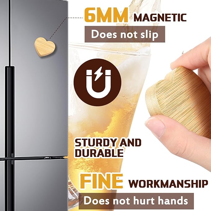 Vesici 50 Pcs Magnetic Bottle Opener 2.5in DIY Bamboo Heart Shape Beer Openers Wooden Fridge Magnet Refrigerator Sticker Gift for Beer Lover Wedding Guest Kitchens Bars Parties - Image 3